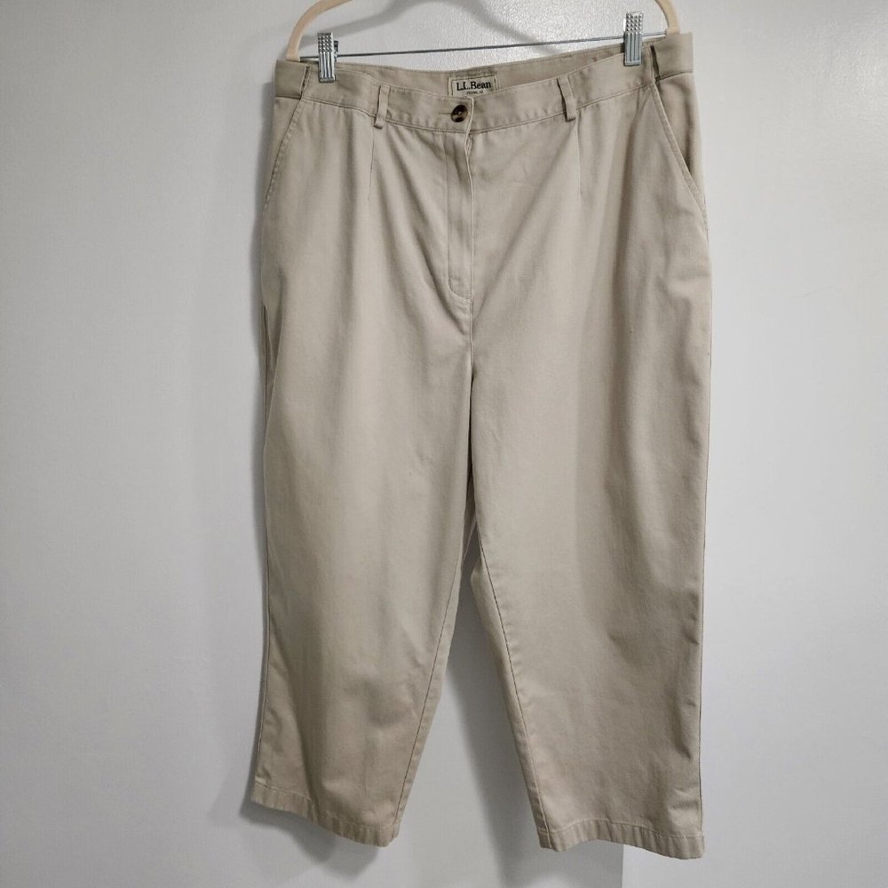 LL Bean Size 18 Original Fit Khaki Beige Cropped Pants Pockets #274907 36x23in